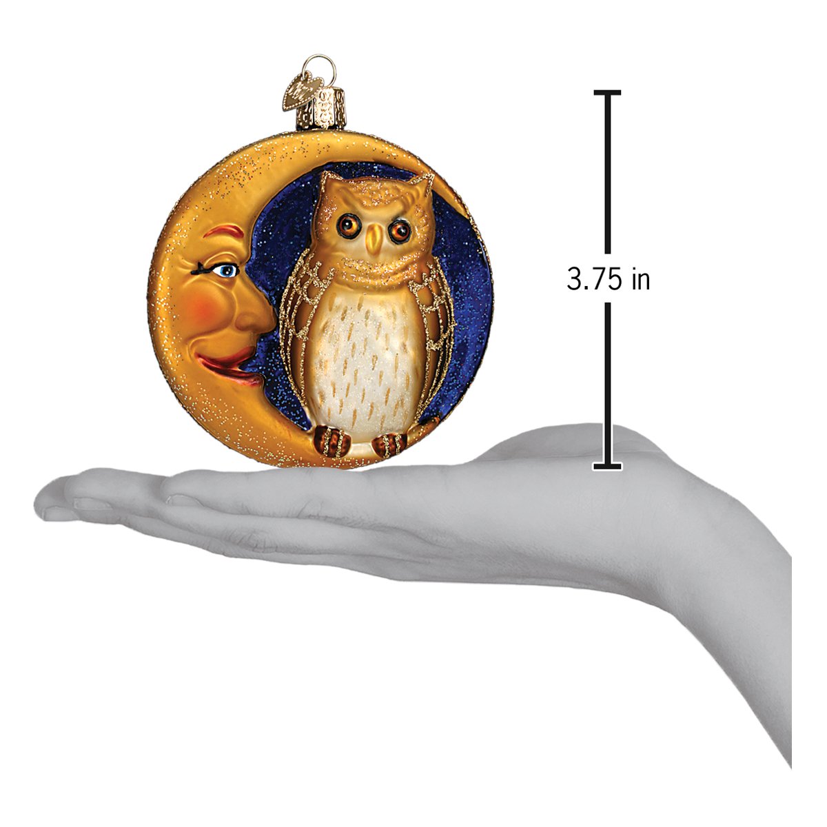 Owl In Moon Ornament - Handblown Glass