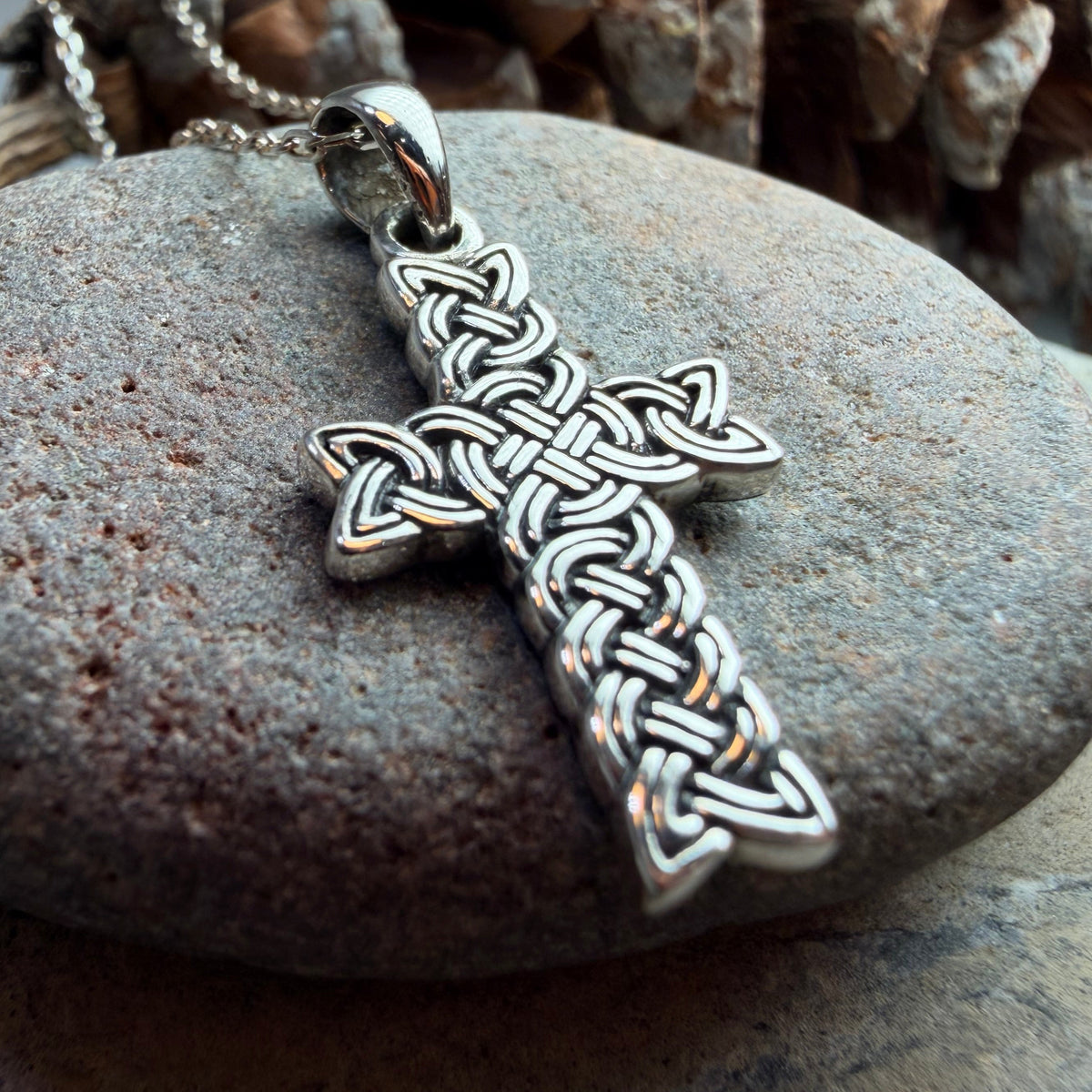 Rock of Ages Celtic Cross Necklace in Sterling Silver