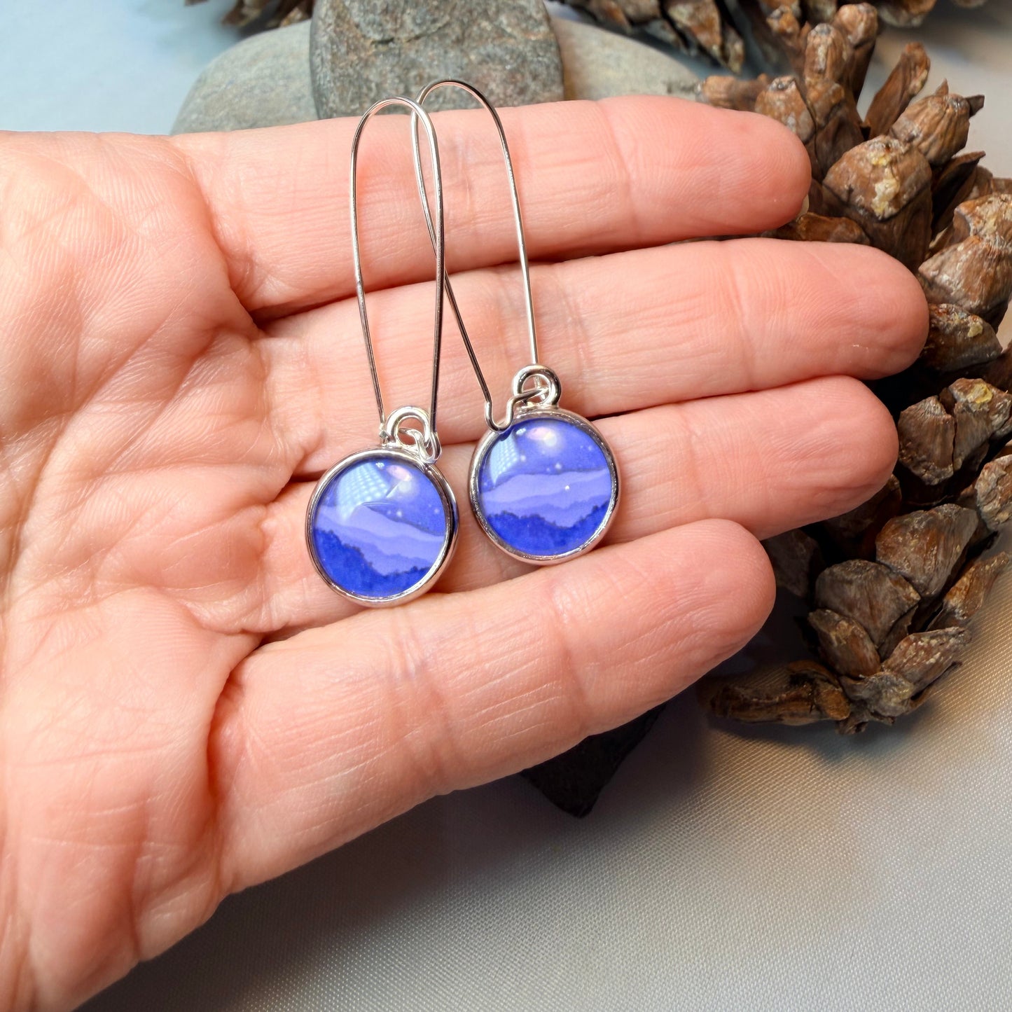 Misty Moonlit Mountain Earrings - Handmade in the U.S.A.
