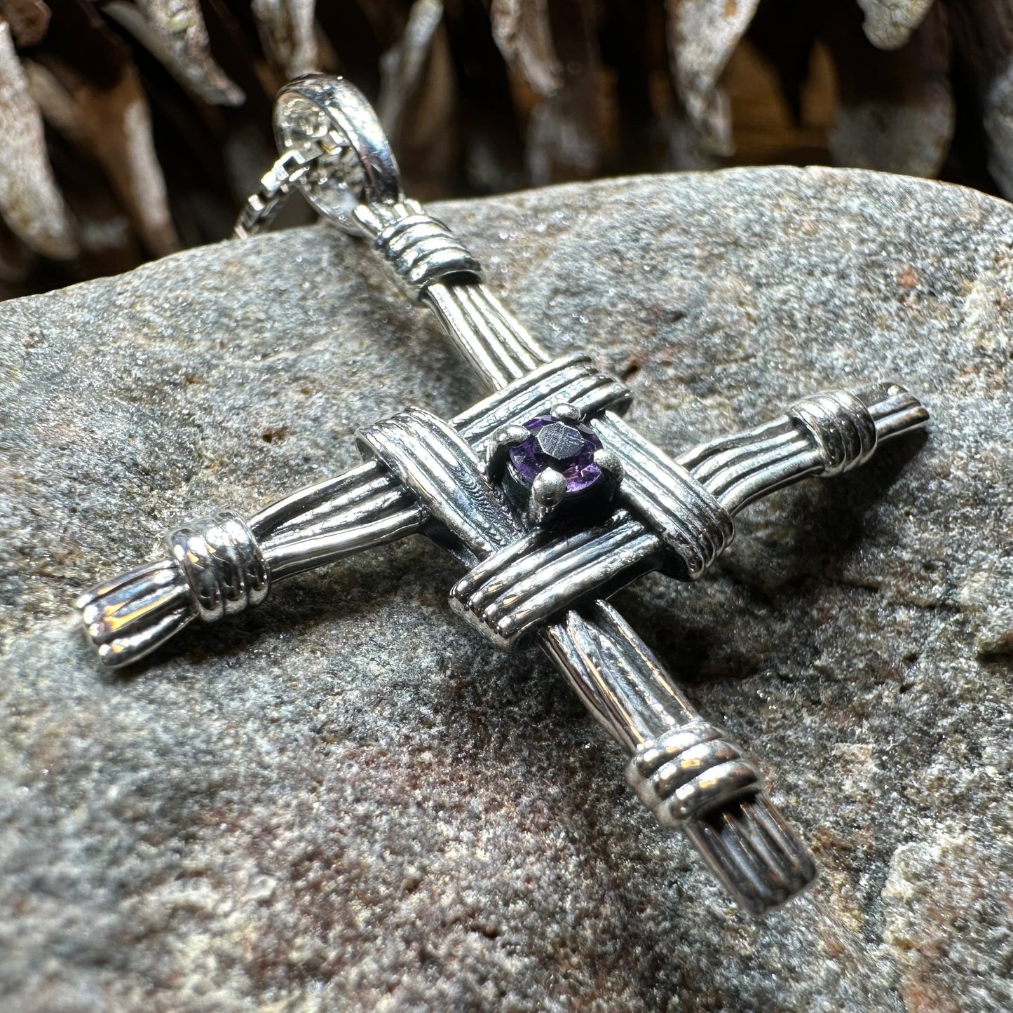 Springtime Irish Saint Brigid's Cross Necklace in Sterling Silver — view 4