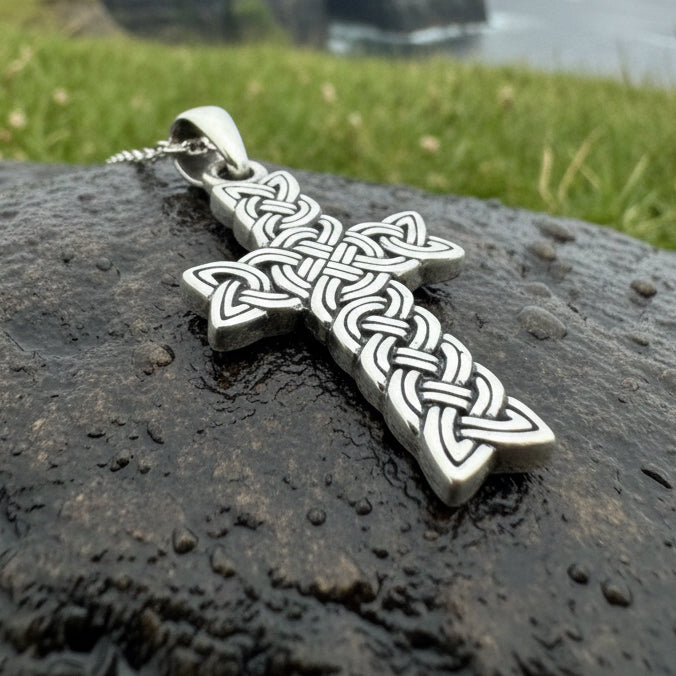 Rock of Ages Celtic Cross Necklace in Sterling Silver