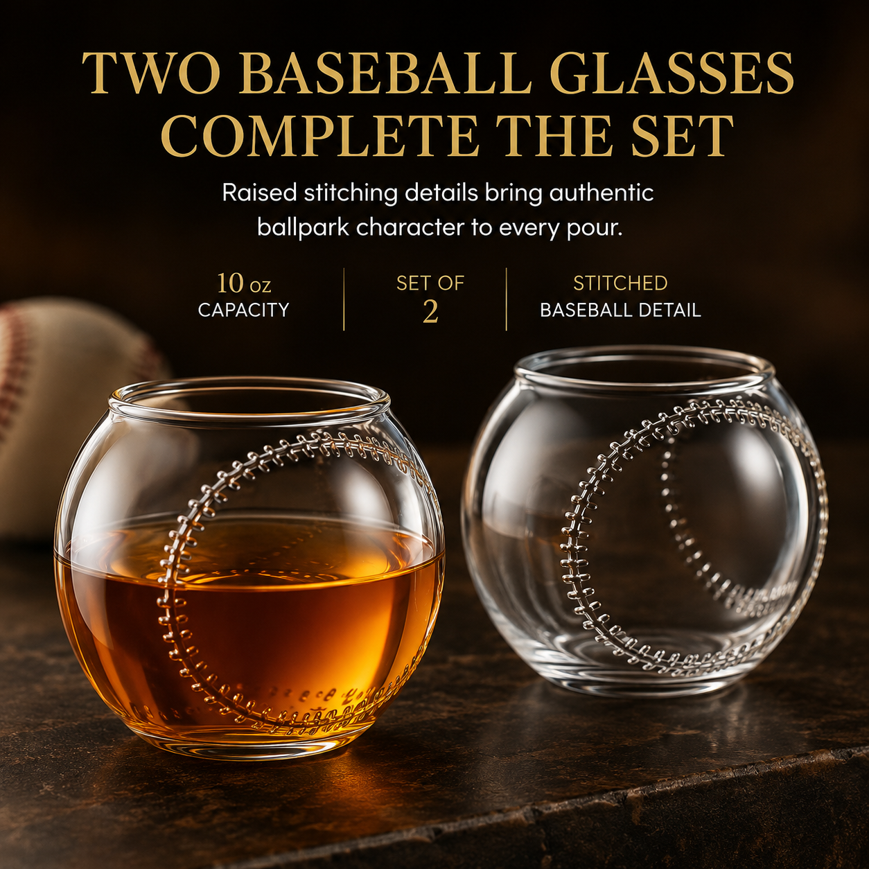 Baseball Themed Whiskey Decanter Set with 2 Glasses
