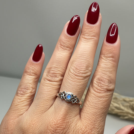 Celeste Celtic Knot Moonstone Ring in Sterling Silver