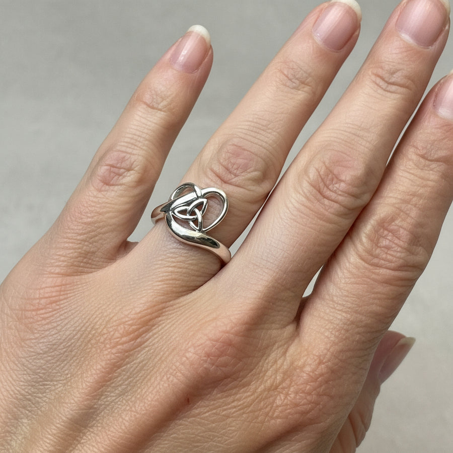 Celtic Trinity Knot Heart Ring in Sterling Silver