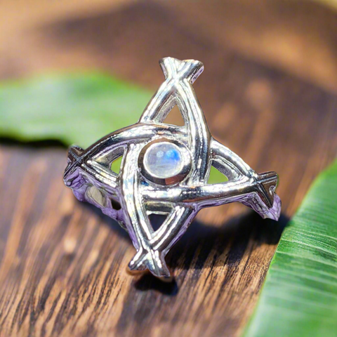 Load image into Gallery viewer, Moonstone Saint Brigid's Cross of Ireland Ring
