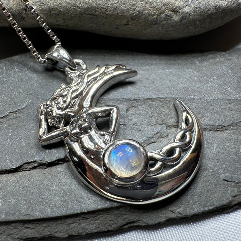 Load image into Gallery viewer, Gealach Moon Goddess Necklace with Moonstone
