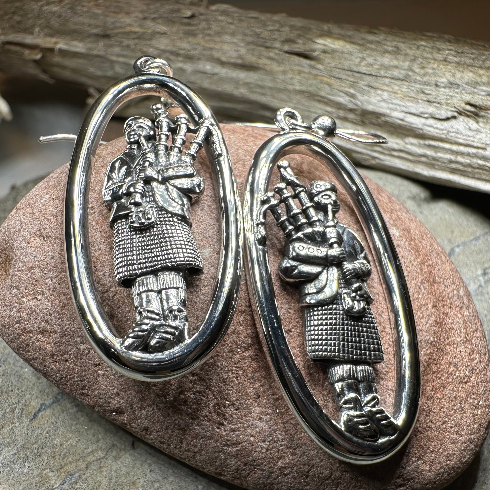 Tartan Bagpiper Earrings in Sterling Silver — view 4
