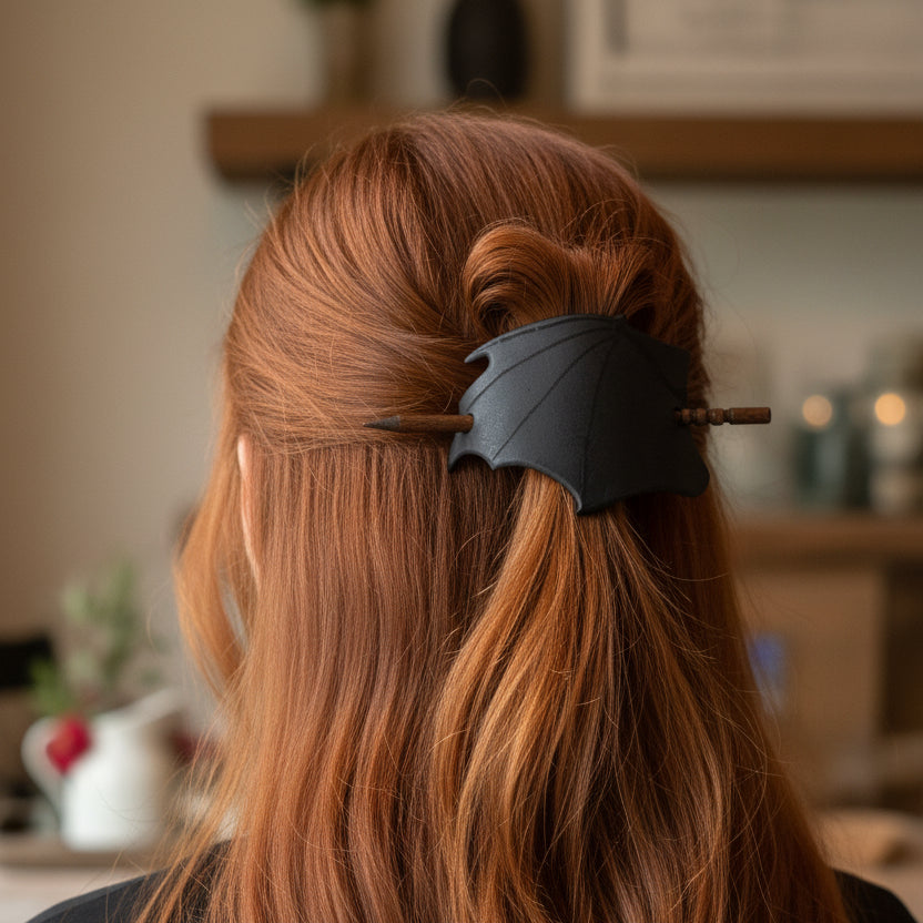 Black Bat Wing Leather Hair Slide for Women