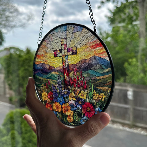 Load image into Gallery viewer, Wildflowers New Beginnings Cross Suncatcher
