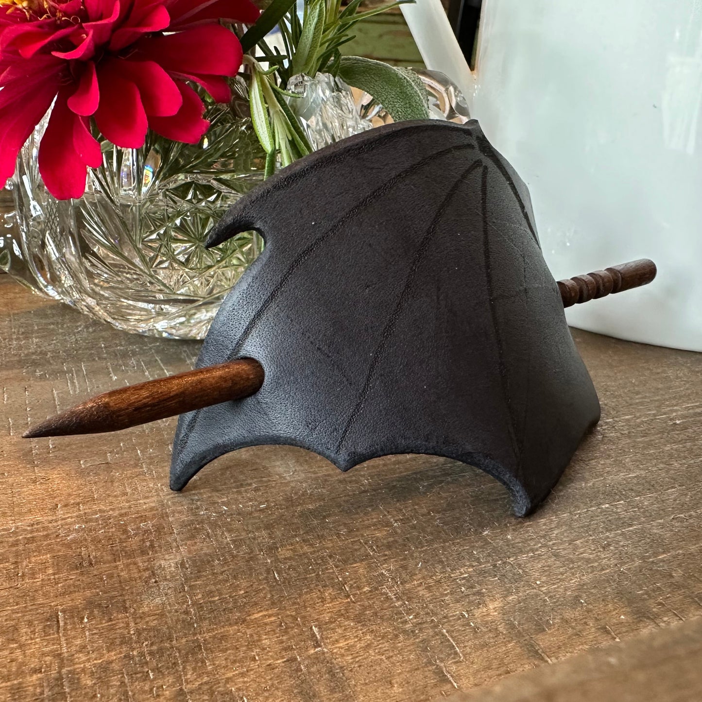 Black Bat Wing Leather Hair Slide for Women