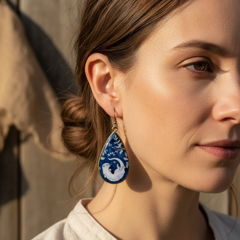 Indigo Otter Earrings - Handmade in the USA