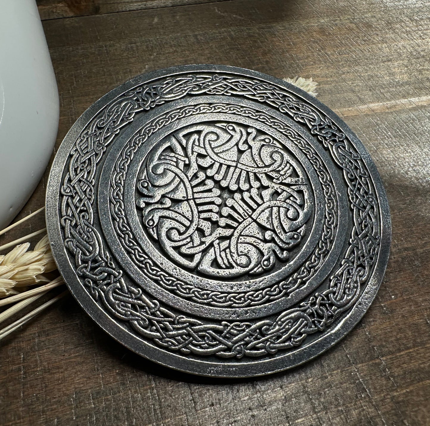 Round Celtic Birds Kilt Belt Buckle - Handmade in Scotland