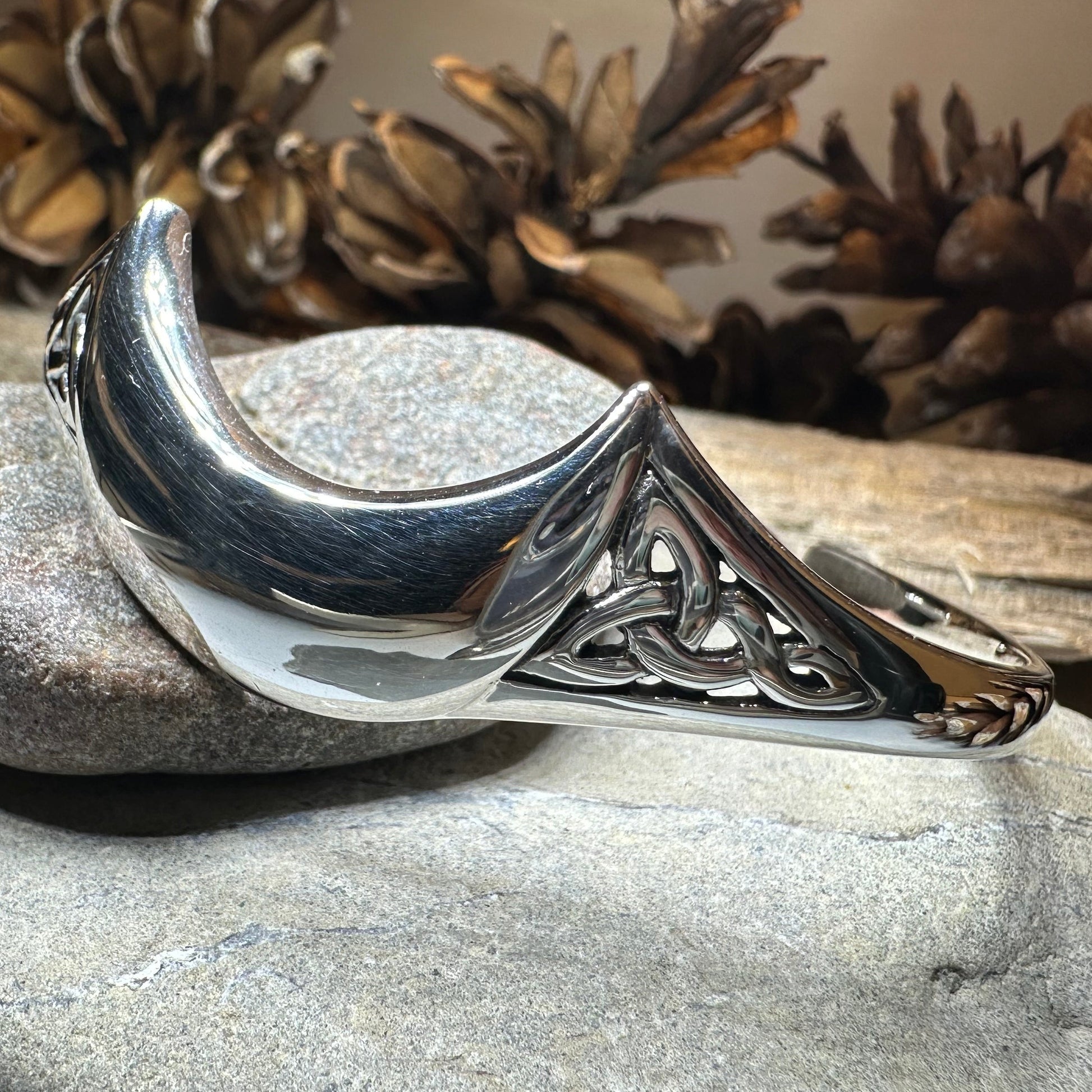 Lucina Celtic Moon Cuff Bracelet in Sterling Silver — view 9