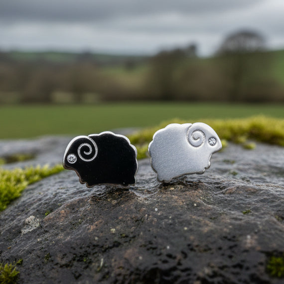 Dorset Sheep Post Earrings in Sterling Silver