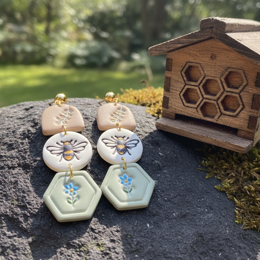 Honeycomb Bee Daydream Dangle Earrings for Women