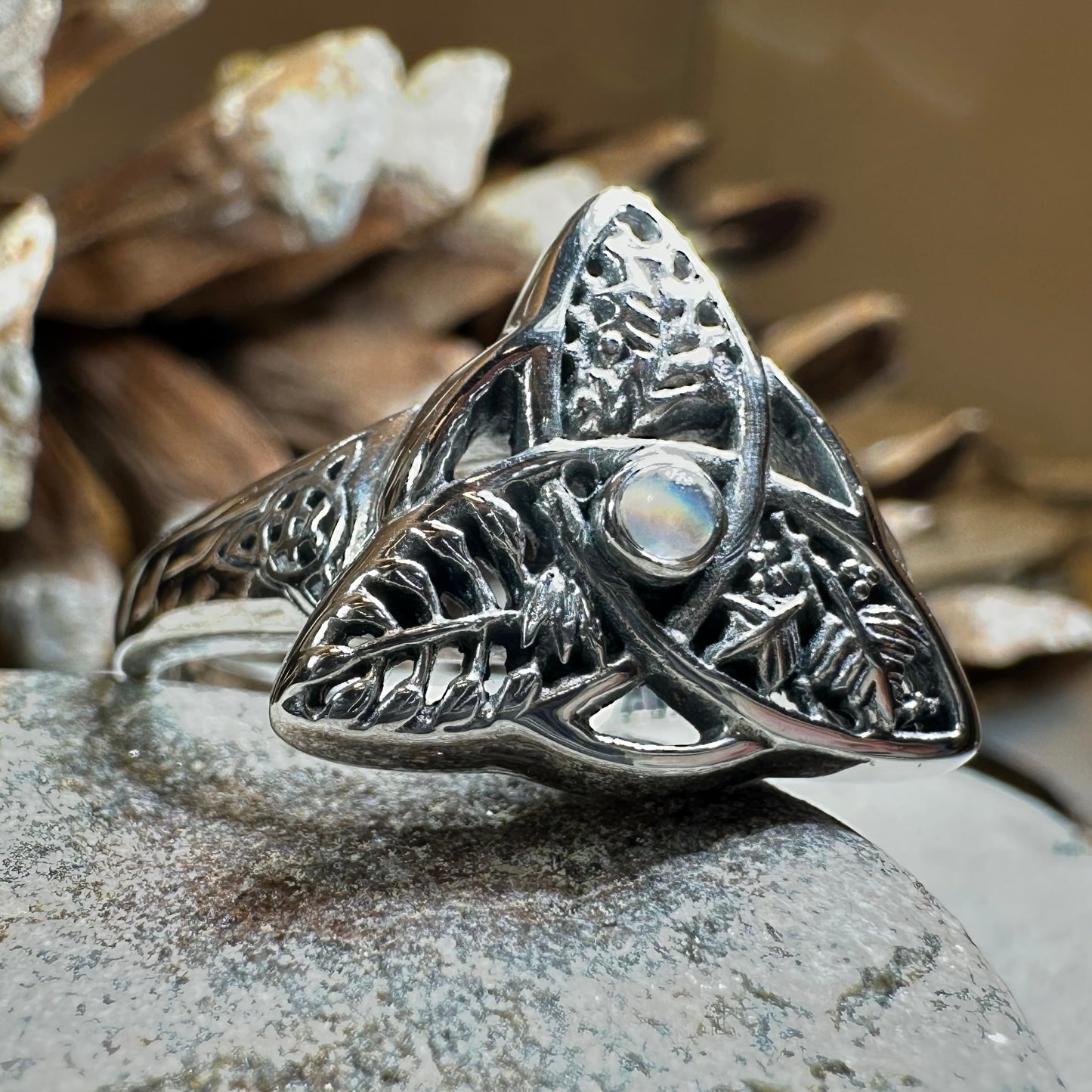 Oak Ash Thorn Moonstone Ring in Sterling Silver — view 5