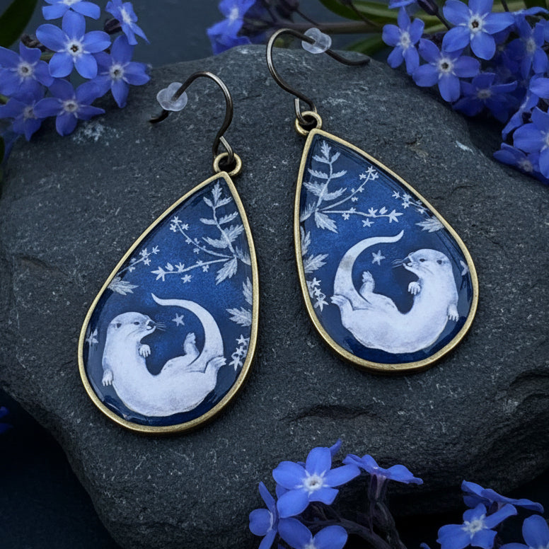 Indigo Otter Earrings - Handmade in the USA