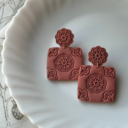 Terracotta Kira Boho Flower Dangle Earrings for Women
