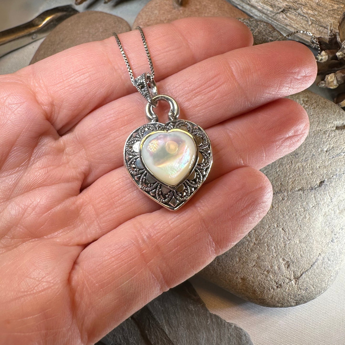 Locket Heart Marcasite Necklace in Sterling Silver — view 5