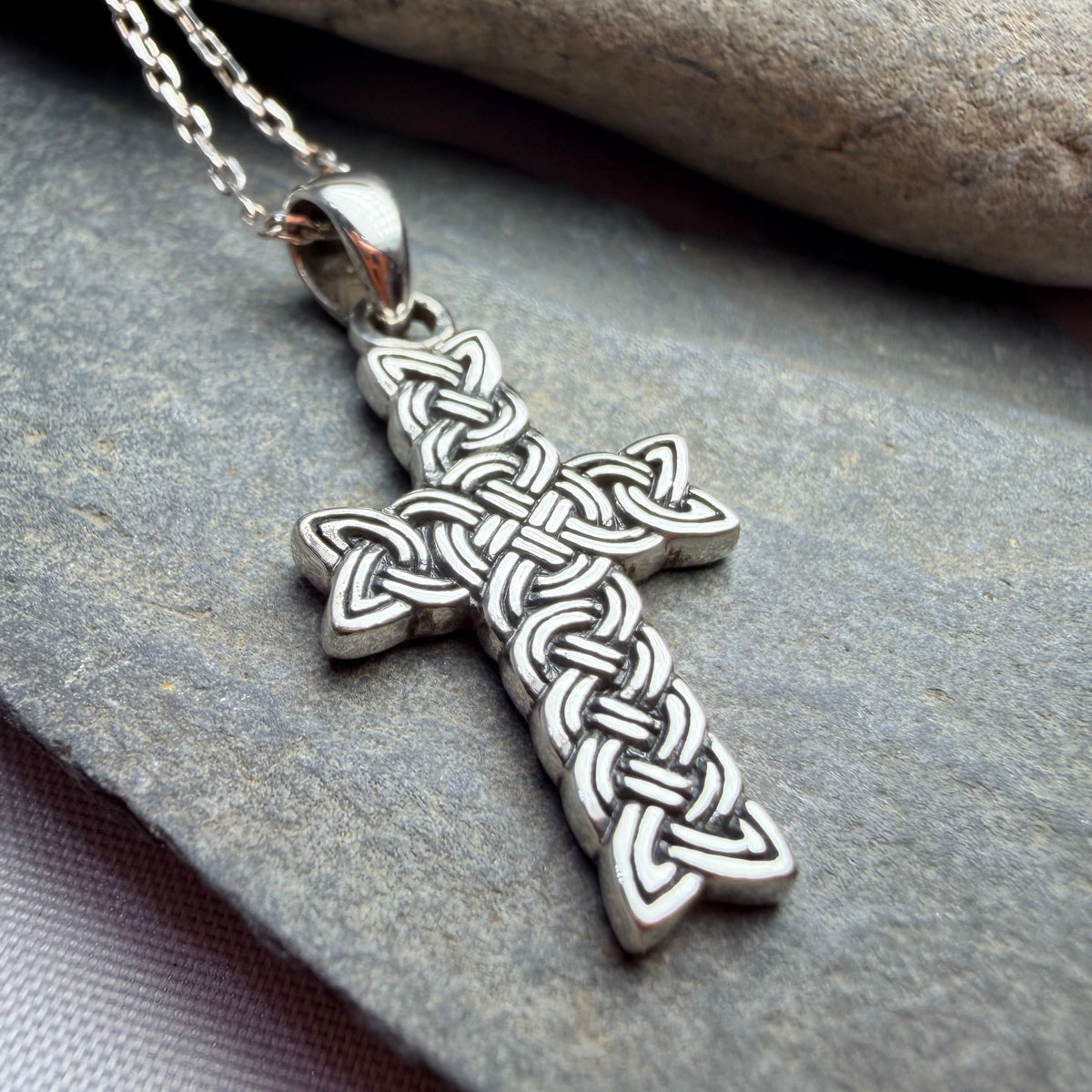 Rock of Ages Celtic Cross Necklace in Sterling Silver