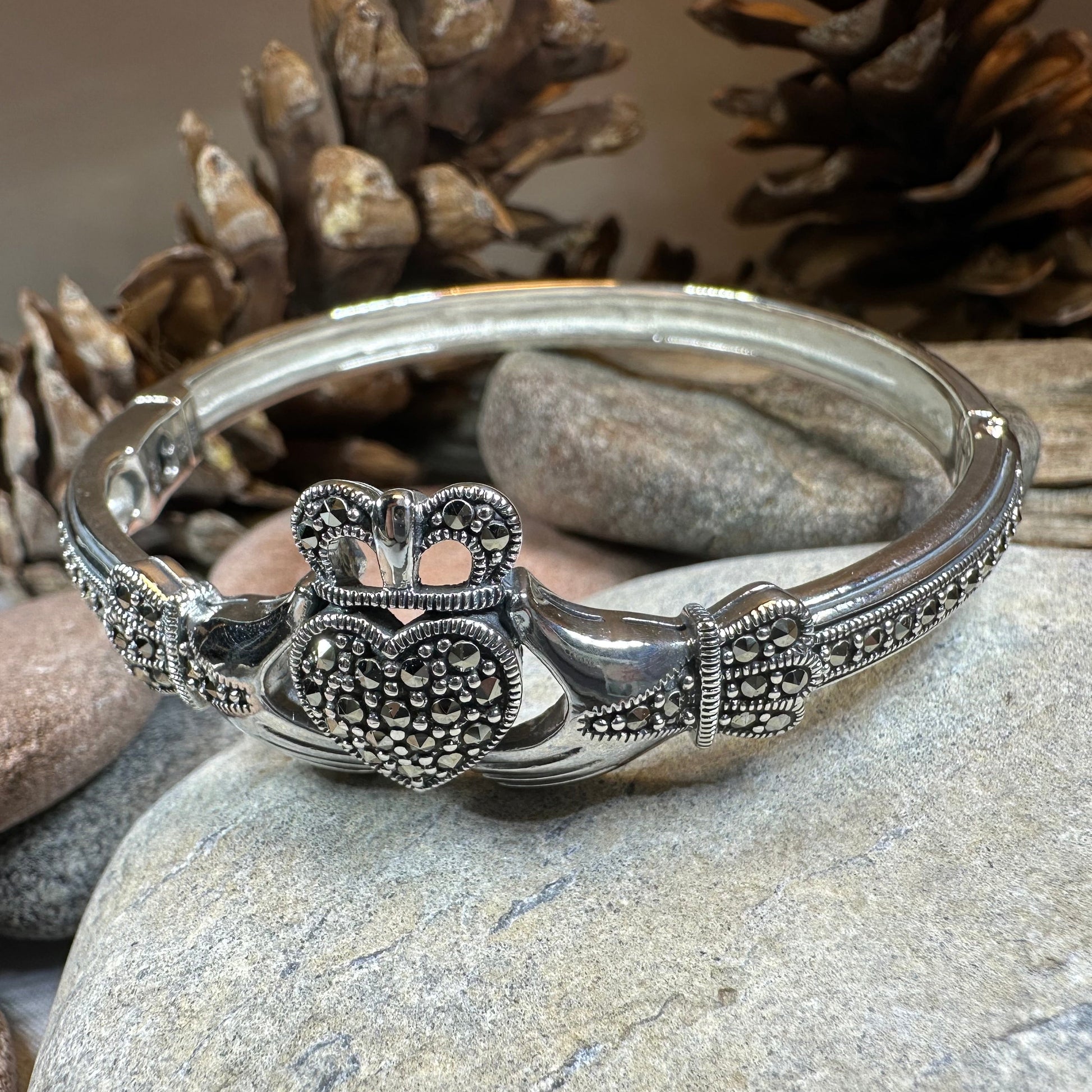 Galway Irish Claddagh Marcasite Bracelet in Sterling Silver — view 12