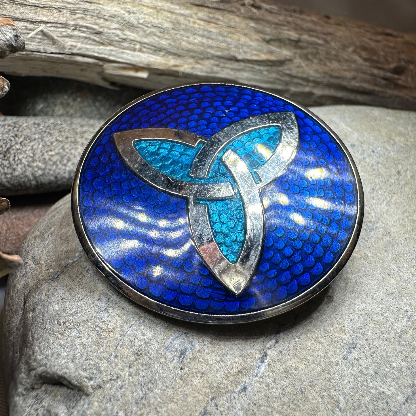 Blue Enamel Celtic Trinity Knot Brooch — view 4