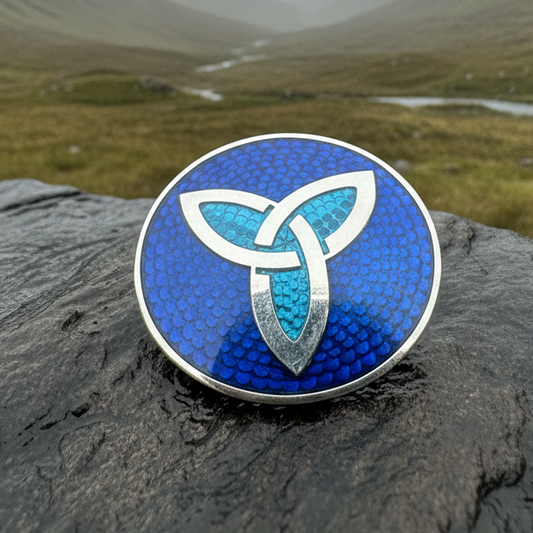Blue Enamel Celtic Trinity Knot Brooch
