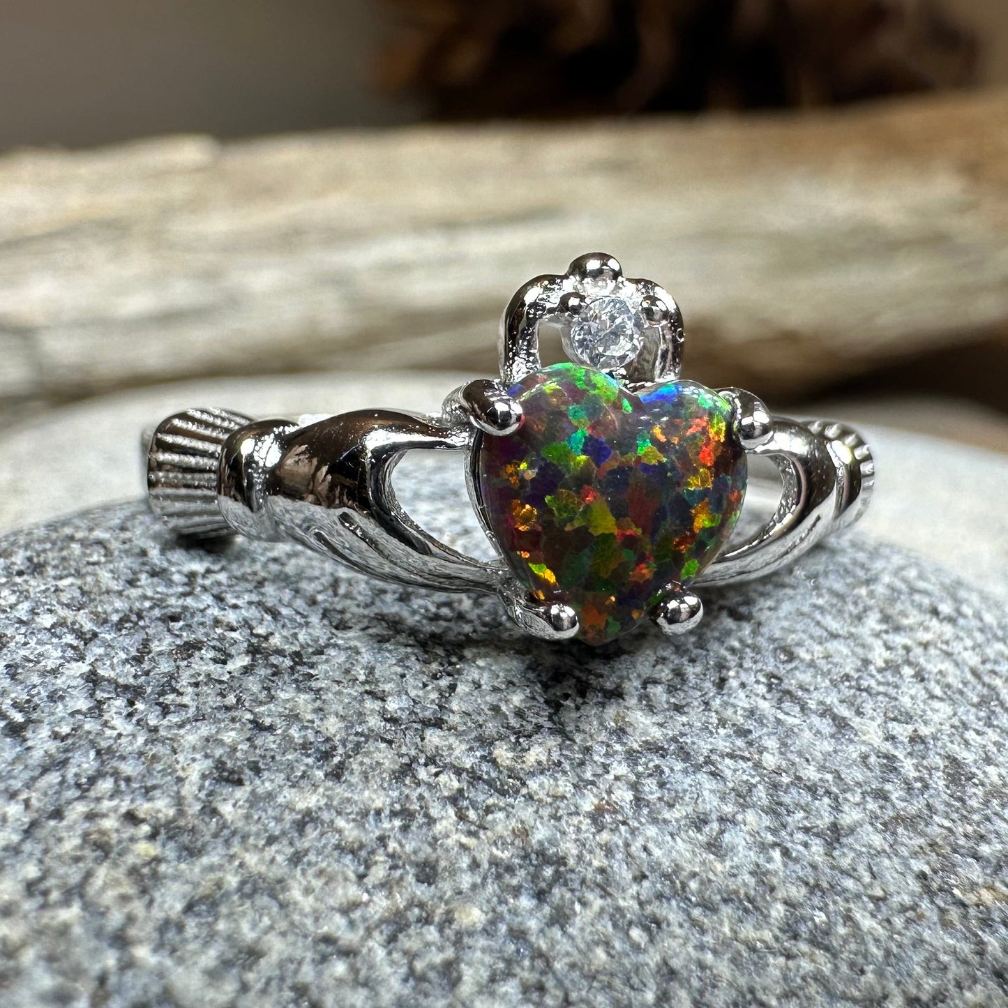Black Opal Claddagh Ring