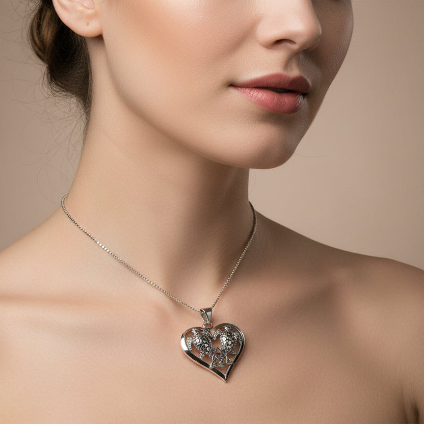 Celtic Turtle Lovers Necklace in Sterling Silver