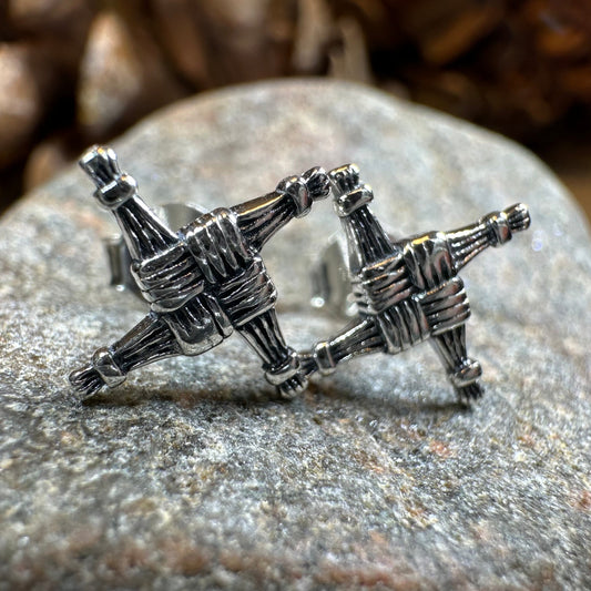 Saint Brigid's Cross Post Earrings in Sterling Silver