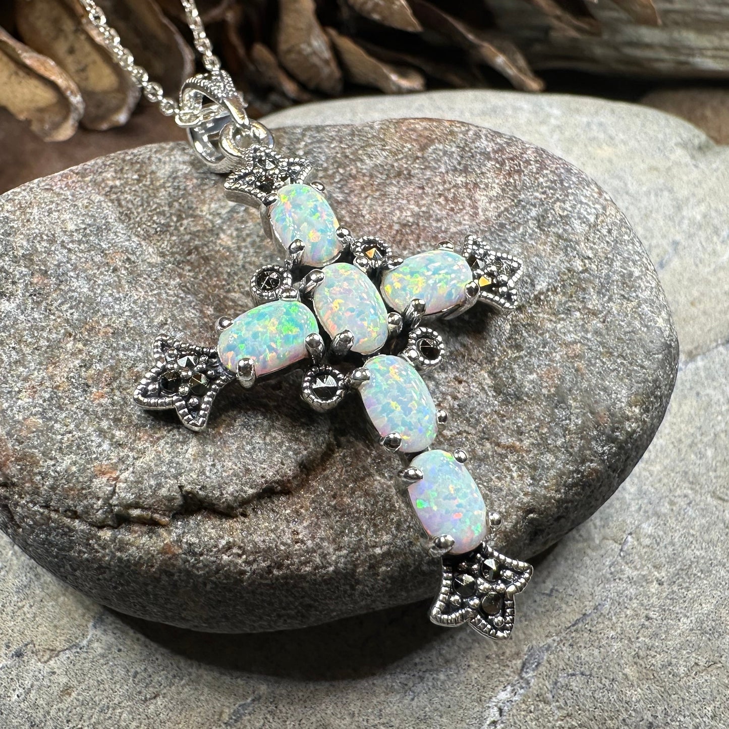Eyrlis Marcasite Cross Necklace in Sterling Silver