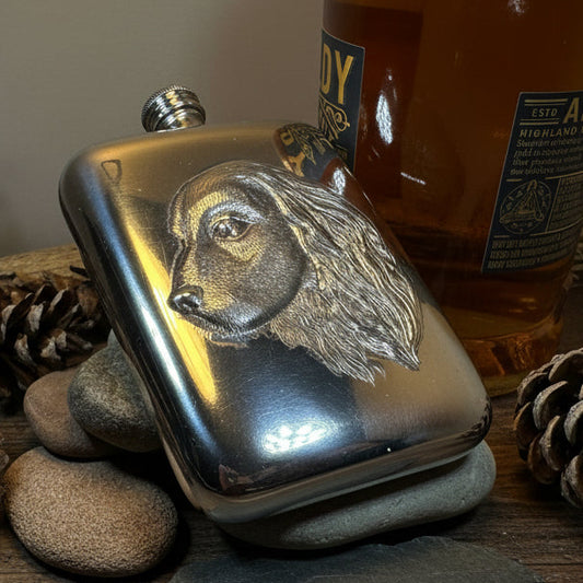 Faithful Friend Spaniel Pewter Hip Flask - Handmade in England