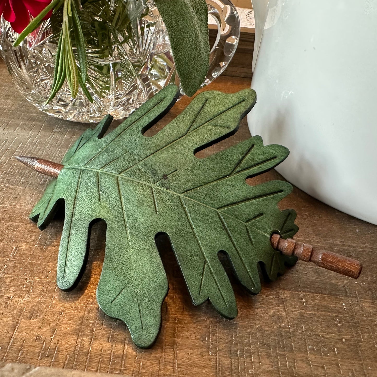 Large Oak Leaf Leather Hair Slide for Women