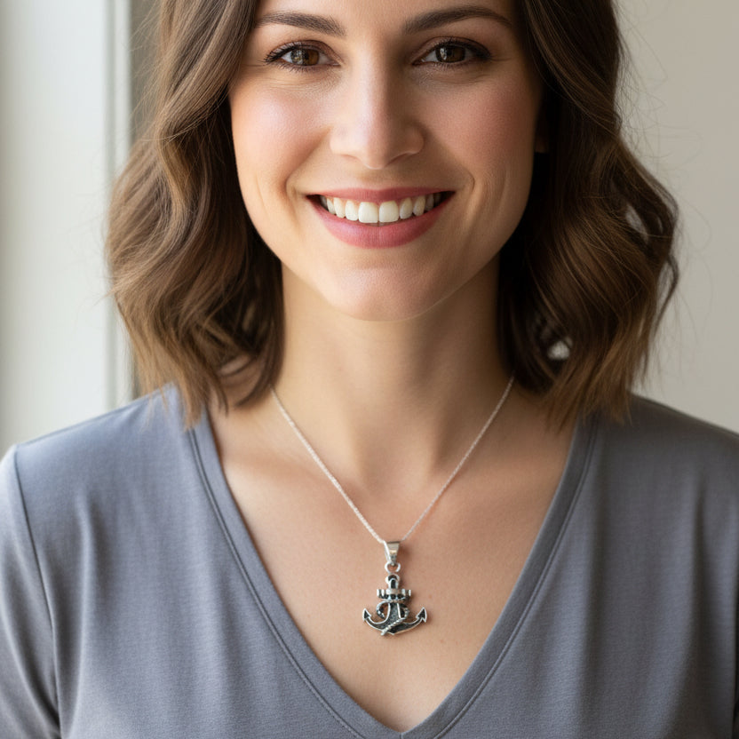 Pittenweem Petite Anchor Necklace in Sterling Silver