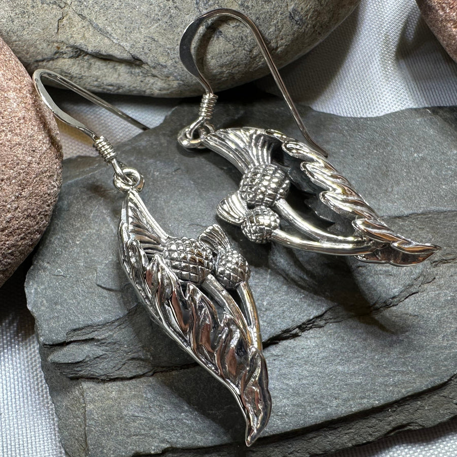 Cluaran Scottish Thistle Earrings in Sterling Silver
