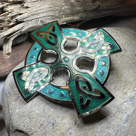 Load image into Gallery viewer, Enamel Celtic Cross Brooch

