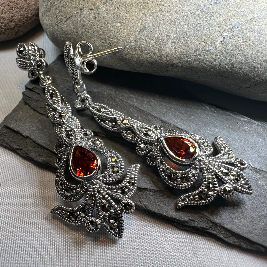 Nour Garnet Marcasite Earrings