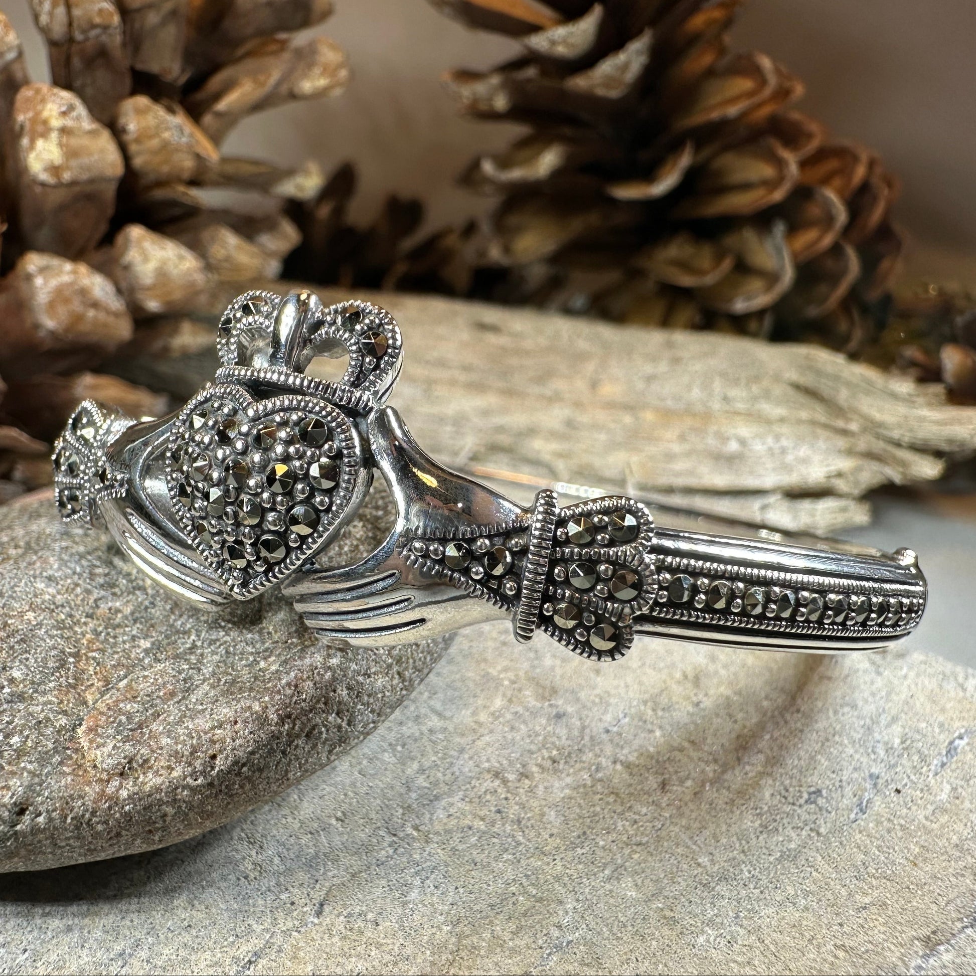 Galway Irish Claddagh Marcasite Bracelet in Sterling Silver — view 8