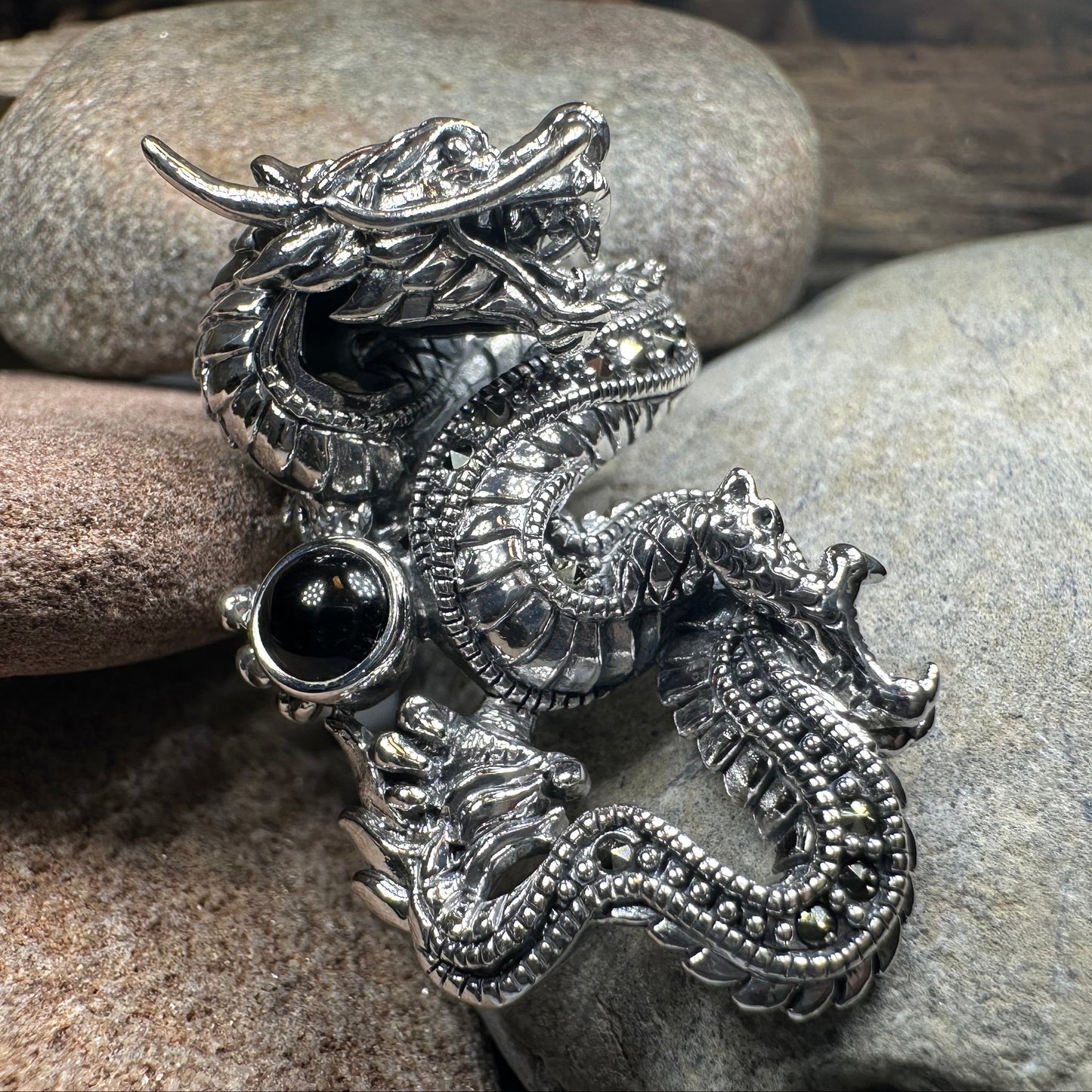 Celtic Rising Dragon Brooch in Sterling Silver