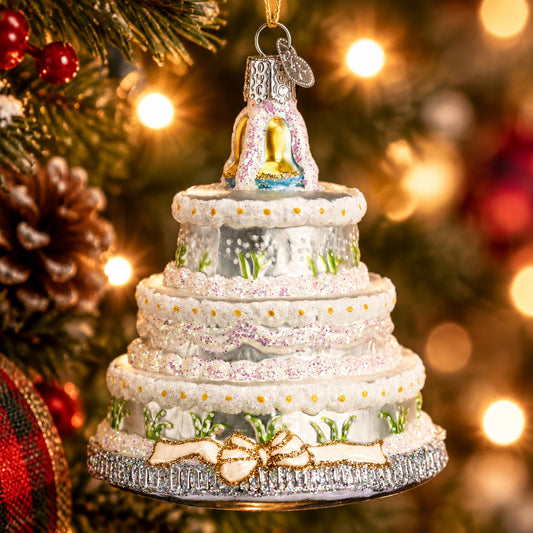 Wedding Cake Christmas Ornament - Handblown Glass