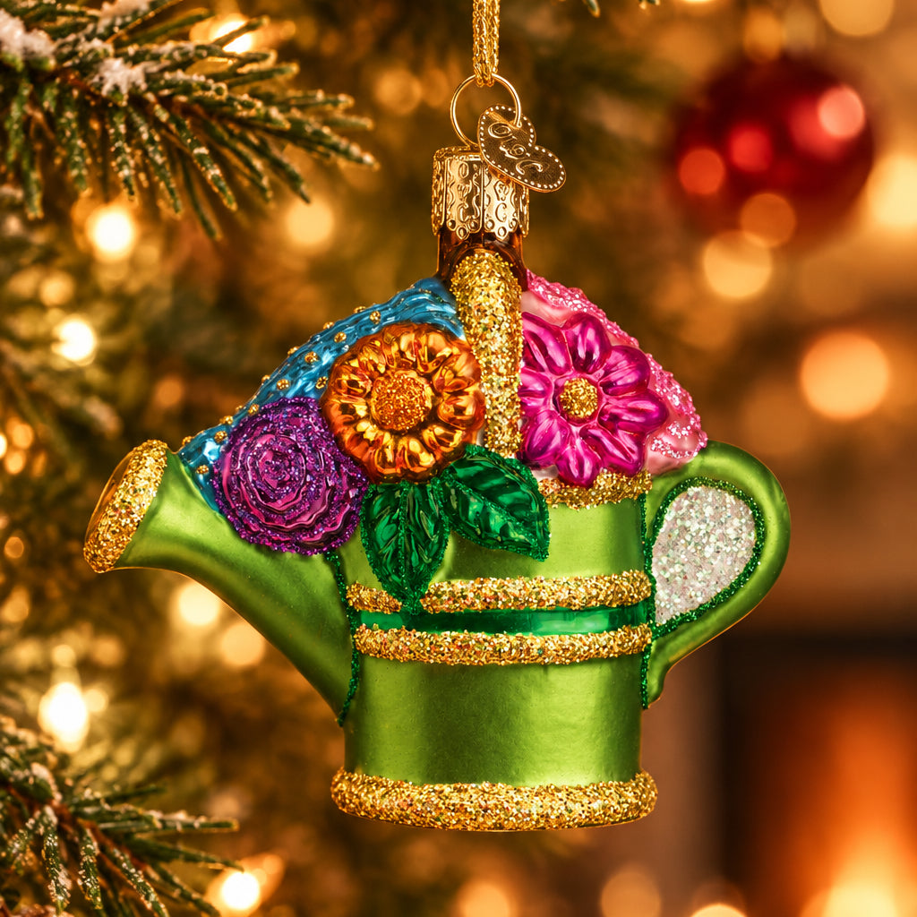 Gardener's Watering Can Ornament - Handblown Glass