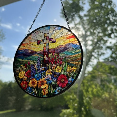 Load image into Gallery viewer, Wildflowers New Beginnings Cross Suncatcher
