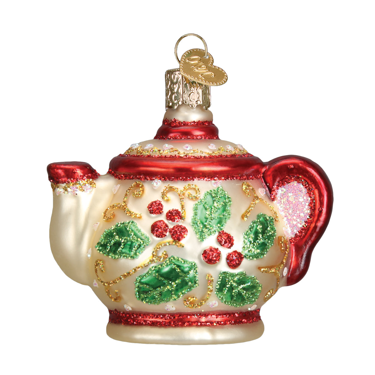 Old World Style Holly Teapot Ornament