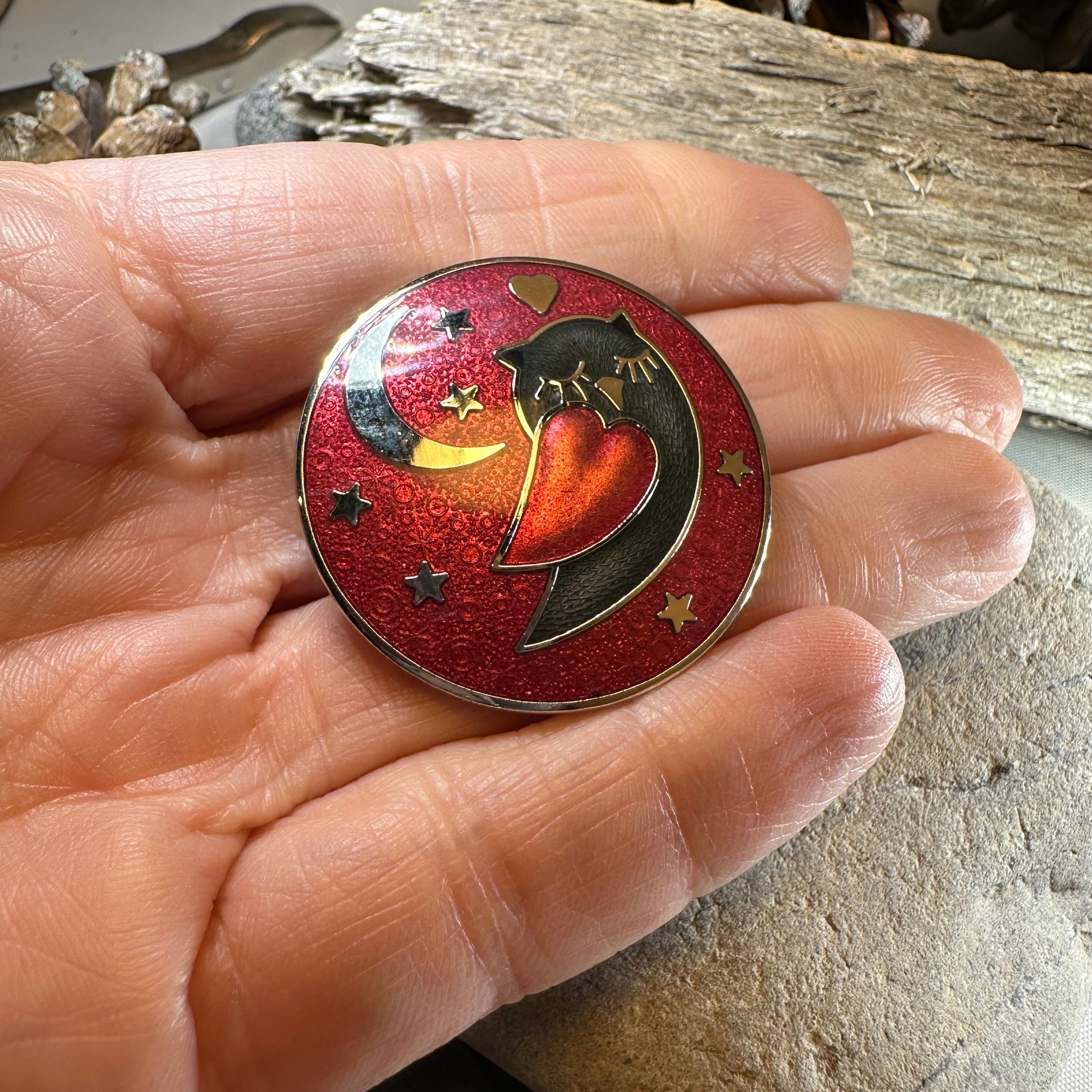 Red Enamel Owl Love Brooch — view 4