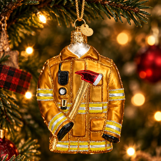 Firefighter's Coat Ornament - Handblown Glass