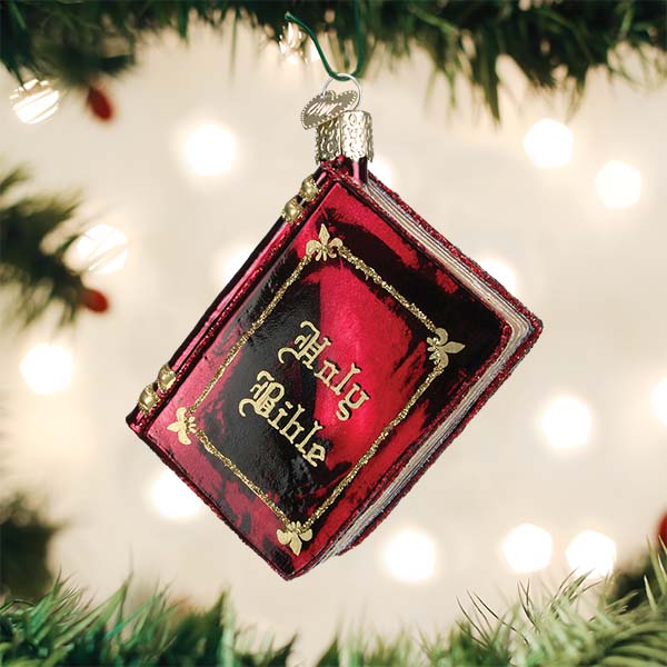 Red Bible Ornament - Handblown Glass