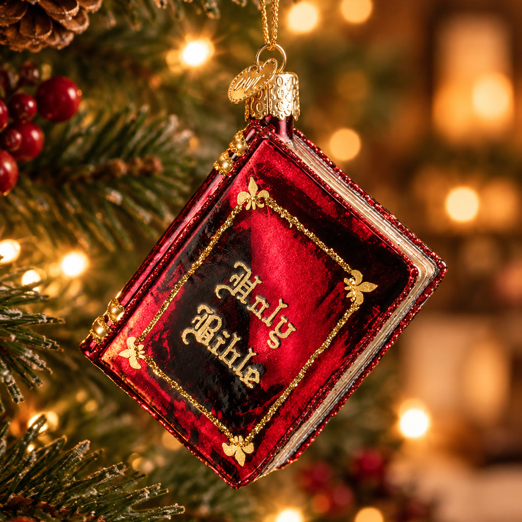 Red Bible Ornament - Handblown Glass