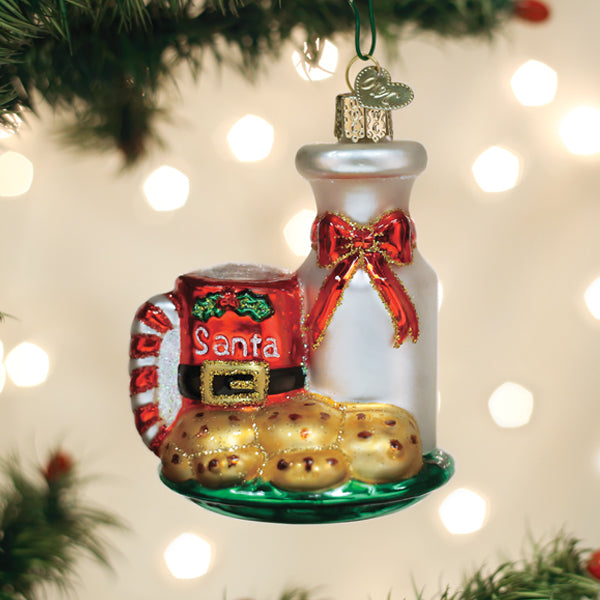 Santa's Milk & Cookies Ornament - Handblown Glass