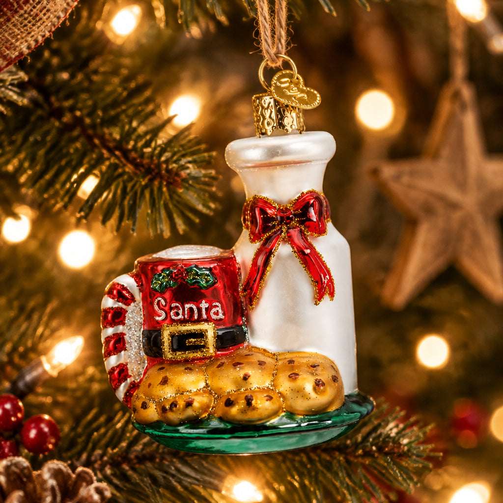 Santa's Milk & Cookies Ornament - Handblown Glass