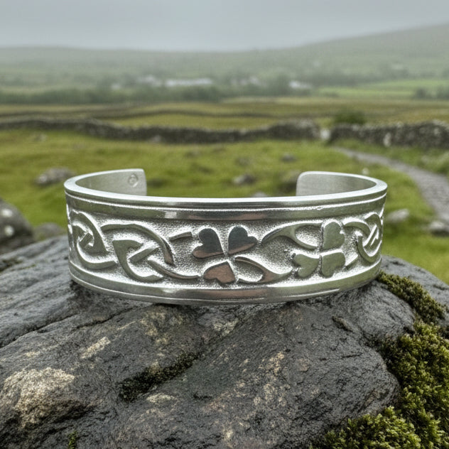Irish Shamrock Cuff Bracelet in pewter